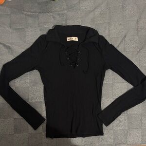 Hollister Black BRAND NEW Lace-Up Blouse XS